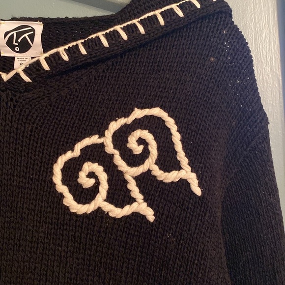 Yan yan knits - women’s small - long sleeve be hooded sweater - black/white - Picture 3 of 8